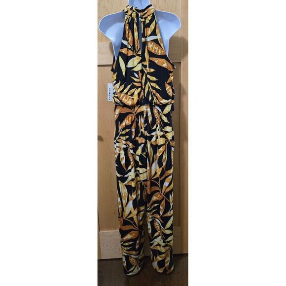 Halter Neck Tropical Leaf Print Maxi length romper mob wife bold gala club life - Picture 10 of 11